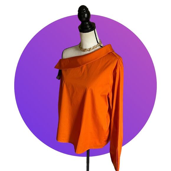 Anthropologie Harshman Orange Liana Cotton One Shoulder Top Blouse L XL 14 NWT - Picture 8 of 12
